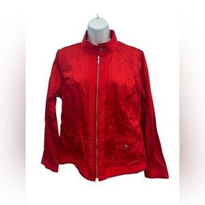 🆕 ❤️ NWT LAURA ASHLEY Red Crinkled Satin Bomber Jacket | Size Small